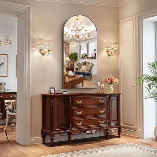 COFENY Black Arched Bathroom Mirror 48" x 24" Wall Mount for Vanity & Entryway