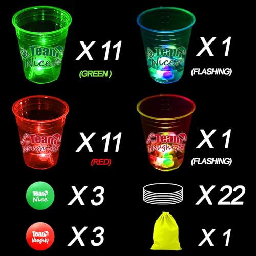 Christmas Glow Pong Set with Light-Up Cups and Balls for Holiday Party
