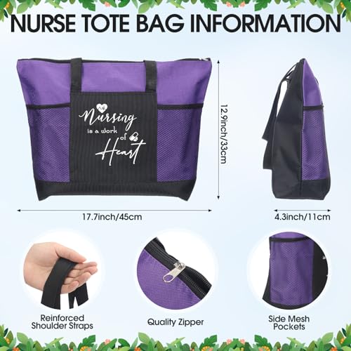 Willinglong Nurse Appreciation Gift Set - Purple, 5 Pcs with Tote, Tumbler, Canvas Bag & Badge Reel