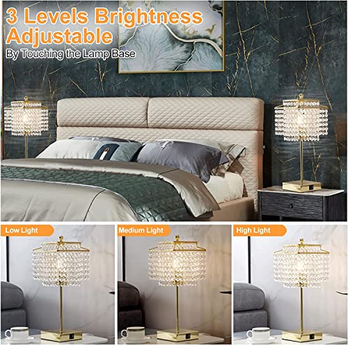 Crystal Touch Bedside Table Lamp with USB Charging - Gold Variation 01