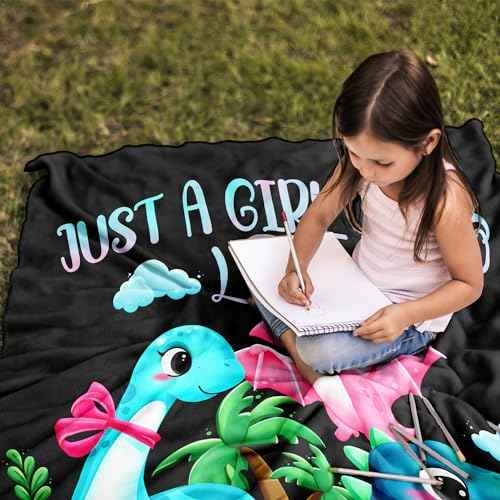 Amonee-YL Dinosaur Blanket, Just A Girl Who Loves Dinosaurs, Dinosaurs Blankets for Girls 40"X50", Dino Birthday Decorations, Presents for Dinosaur Lovers, Dino Gifts for Girls