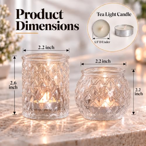 Denking 36 Pack Clear Votive Candle Holders - Mixed Cylindrical & Rounded for Centerpieces