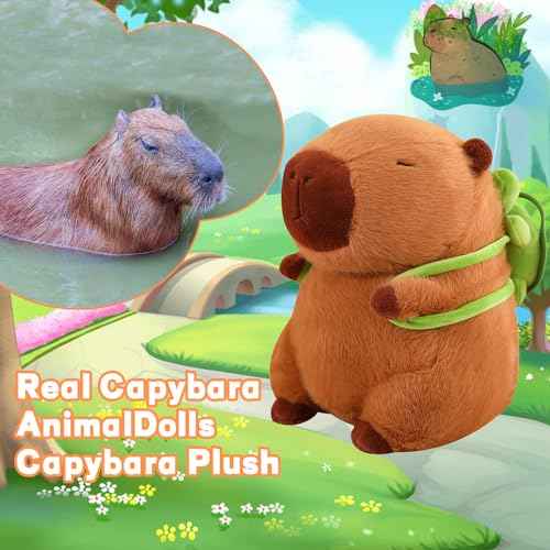 Emoin Capybara Plush Toy with Turtle Bag Pillow 9Inch Cute Capybara Stuffed Animals Soft Brown Capybara Plushie Doll Pillow Decoration Stuffed Capybara Toy Gift for Kids Adults