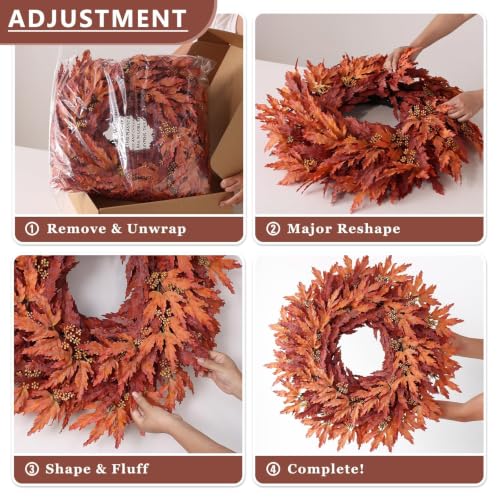 26-Inch Artificial Fall Maple Leaves Wreath for Front Door Decoration