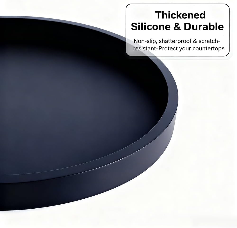 Skiennix Silicone Bathroom Tray - 9-Inch Round Vanity Tray for Candles, Perfumes, Soap Dispensers | Black