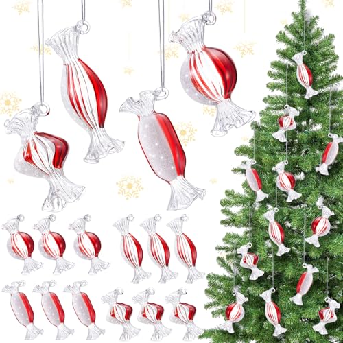 Syhood 12 Pack Glass Candy Ornaments Red White for Christmas Tree