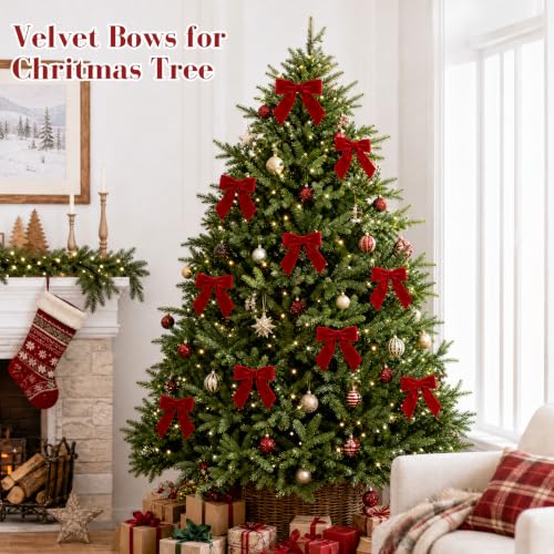 CuriNaut 24 Pcs Red Velvet Christmas Bows 4.7x4.7 in - Red / 4.7" x 4.7"