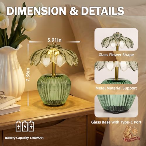 MJ PREMIER Green Rechargeable Cordless Table Lamp with Timer, Small Nightlight