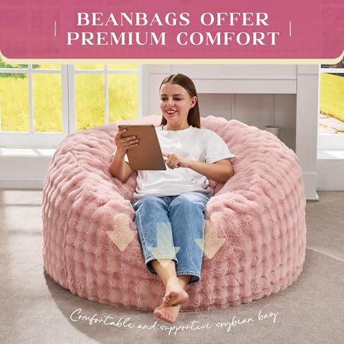 Pink Large Bean Bag Chair 3FT for Adults with Memory Foam & Plush Cover