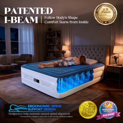 VOSSER Queen Air Mattress Blue 18-Inch Raised with Built-in Pump, 800lb Capacity