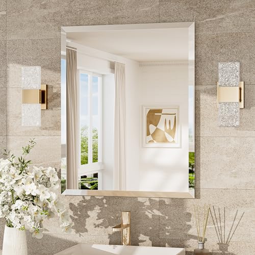Frameless Bathroom Vanity Mirror 24x30 Inch Beveled Edge - Vertical/Horizontal Mount