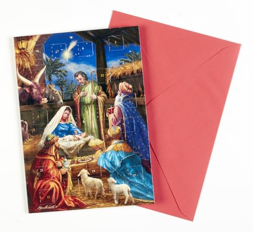 Nativity Themed Advent Calendar Greeting Cards - Assorted Christmas Cards with Envelopes, 12 Pack