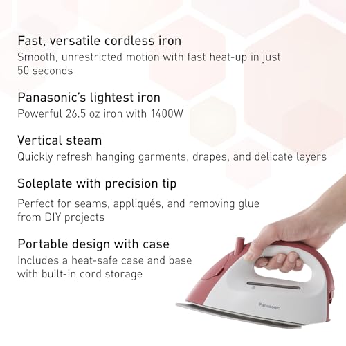 Panasonic Compact Cordless Steam Iron with Charging Station - Red