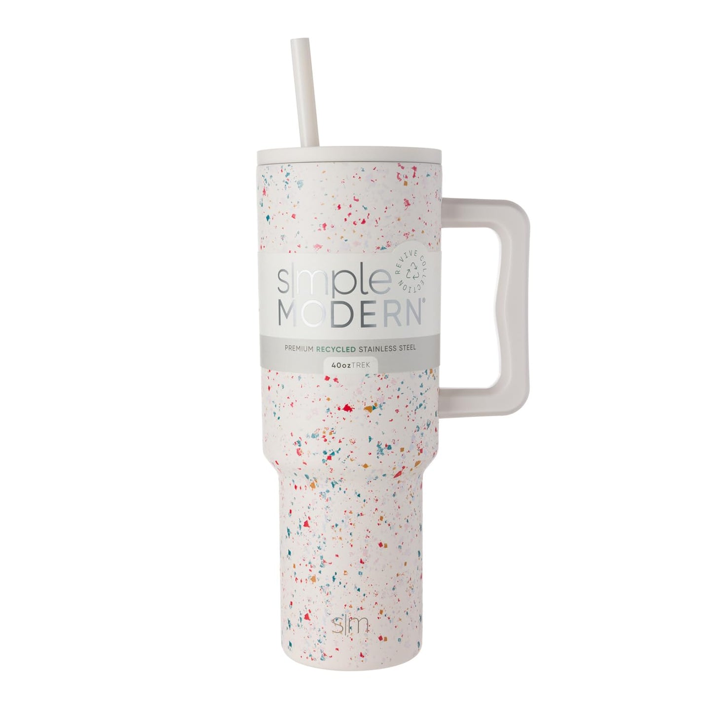 Simple Modern 40 oz Trek Tumbler with Handle and Straw Lid | Cup Holder Friendly Insulated Stainless Steel Travel Mug | Cream Terrazzo