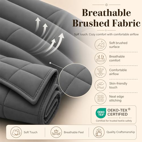 Weighted Blanket for Adults 25lbs Queen Size 60x80 Cooling Microfiber Grey - Variation 01 Dark Grey