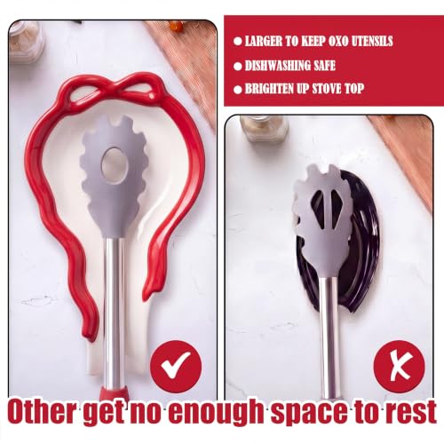 LemonRoad Red Bow Ceramic Spoon Rest - Christmas Kitchen Utensil Holder Gift