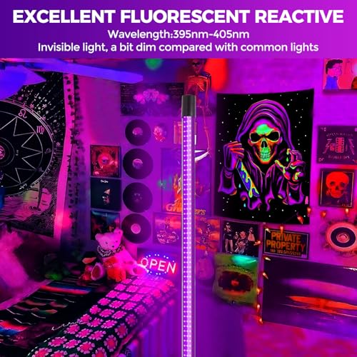 Waygor 2 Pack 4ft Black Light Bar 395-405nm UV LED for Glow Party Halloween