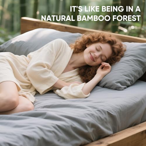 Queen Size Bamboo Viscose Bed Sheets Set with Deep Pockets - Gray, Silky Soft & Breathable