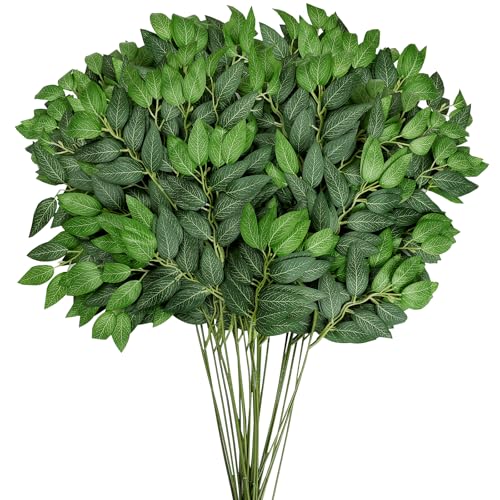 Dark Green 96 PCS Artificial Italian Ruscus Greenery Stems - Faux Silk Foliage for Wedding & Decor