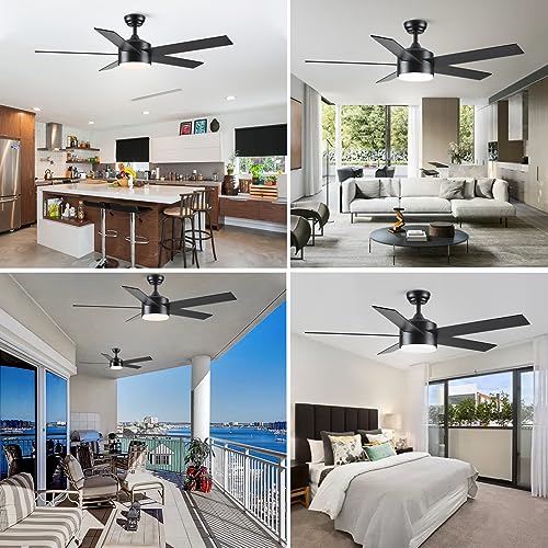 52-Inch Black Ceiling Fan with Lights & Remote - Dimmable, Quiet, Reversible