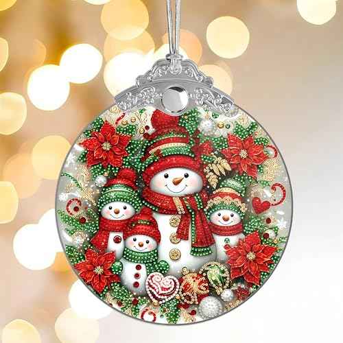 Stained Glass Effection Snowman Ornament, Christmas Sun Catchers, Family Xmas Ornaments, 2025 Christmas Ornament, Christian Gift for Women, White Elephant Gifts for Adults, Gifts for Coworkers