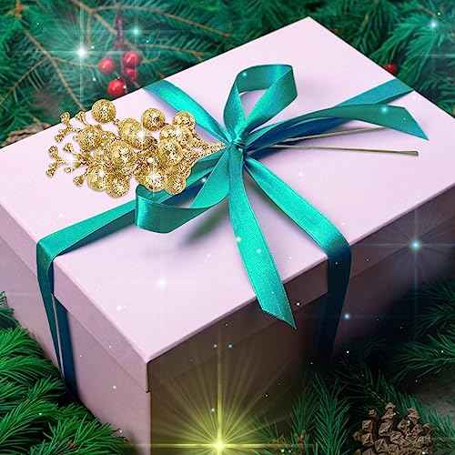 CCINEE 24 Pcs Christmas Gold Berry Stems,7.8Inch Xmas Artificial Glitter Berry Branches for Christmas Tree Ornaments DIY Xmas Wreath Crafts Home and Holiday Decor