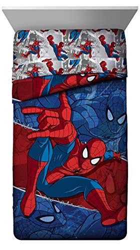 Kids Reversible Comforter - Super Soft Spiderman Twin Bedding, Blue Variation