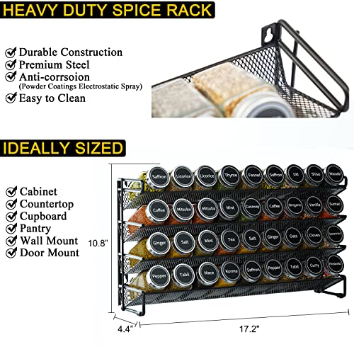 SpaceAid 17.2W x 10.8H Black Spice Rack Organizer with 36 Jars & Labels