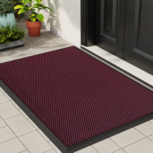 HoHomLeona Red 24x36 Outdoor Front Door Mat – 2x3 ft Welcome Entrance Rug