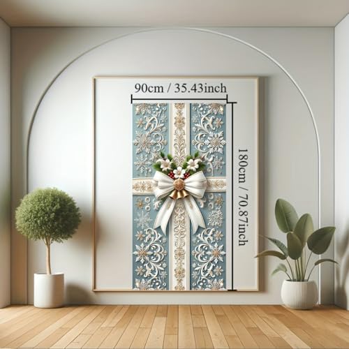 Christmas Door Cover Elegant White Bow Flowers Gold Bells 71x35 Inch - TOMHONG, Variation: Christmas Elegant Bow