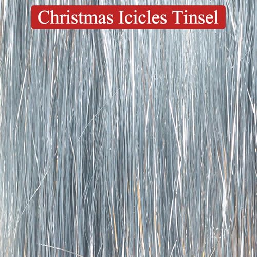 Silver Christmas Tinsel Icicles, 10,000+ Strands Metallic Foil Fringe Decorations