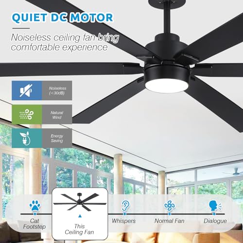 Black 66 Inch Outdoor Ceiling Fan with Light & Remote - Damp Rated
