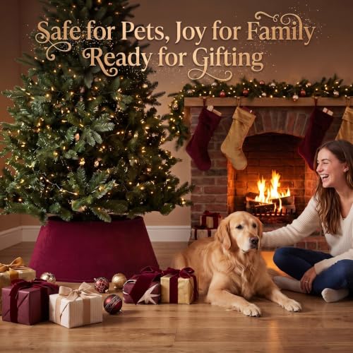 Skylety Burgundy Red Velvet Christmas Tree Collar 24 Inch Tree Base Cover