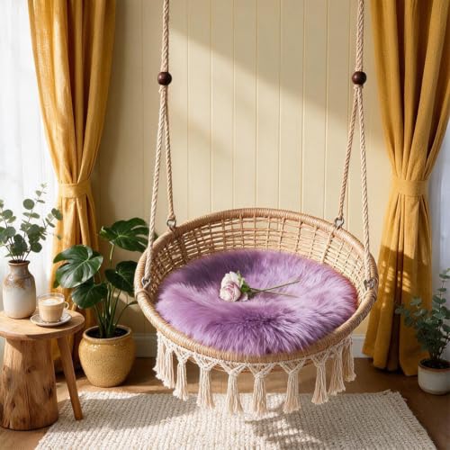 IRIWOOL Rose Purple Round Sheepskin Chair Cover 16.5" Soft Fur Cushion Pad
