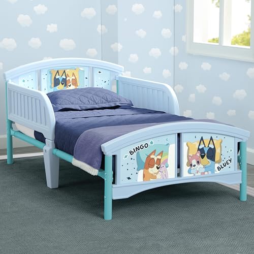 Bluey Delta Children Plastic Toddler Bed with Guardrails, Easy Transition