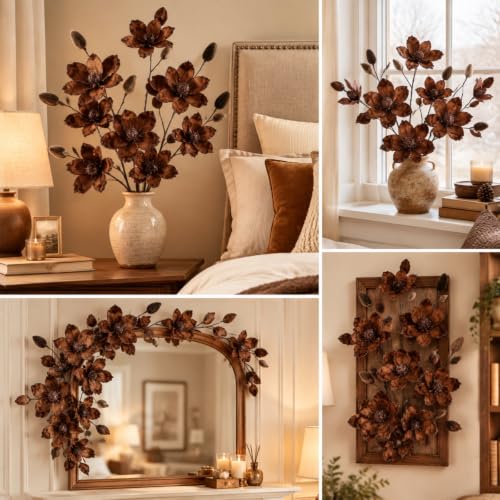 Brown Christmas Velvet Magnolia Flowers Picks 33 Inch Set of 3