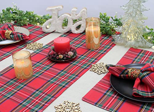 Cotton Craft Christmas Table Runner - Red Green Multi Plaid 13x72 Inch