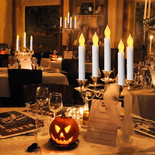 Yakpo 48-Pack LED Taper Candles Battery Operated, Flameless Hanging Floating Candles for Halloween & Holidays - 6.5in