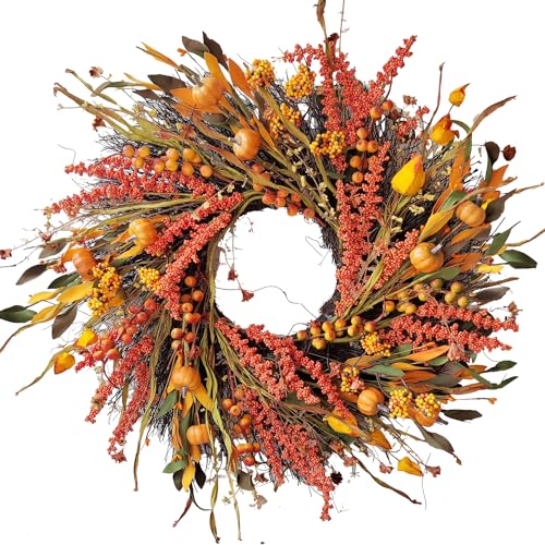 24 Inch Fall Harvest Wreath for Front Door Autumn Thanksgiving Decor