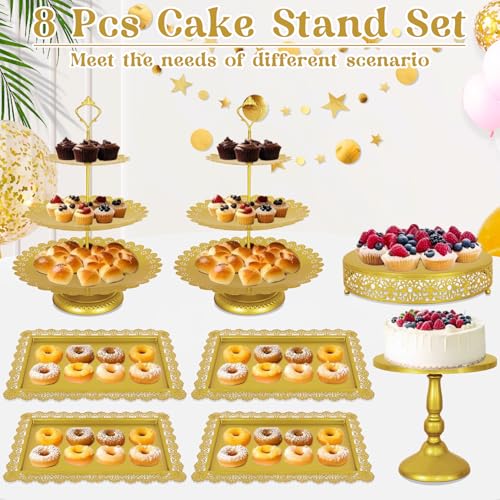 Gold 8-Piece Cake Stand Set Metal Dessert Display Tiered Serving Trays