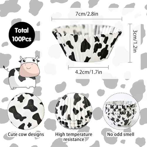 Cow Paper Patterned Cupcake Liners, 100Pcs Mini Muffin Baking Cups, Greaseproof Cupcake Papers Liners for Birthday, Baby Shower Theme Party, Farm Animal Party and Christmas Baking Supplies