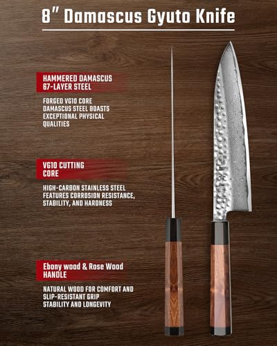 Kanngou VG10 Damascus Chef Knife 8.27 Inch Gyuto Knife - Handmade Japanese Kitchen Blade