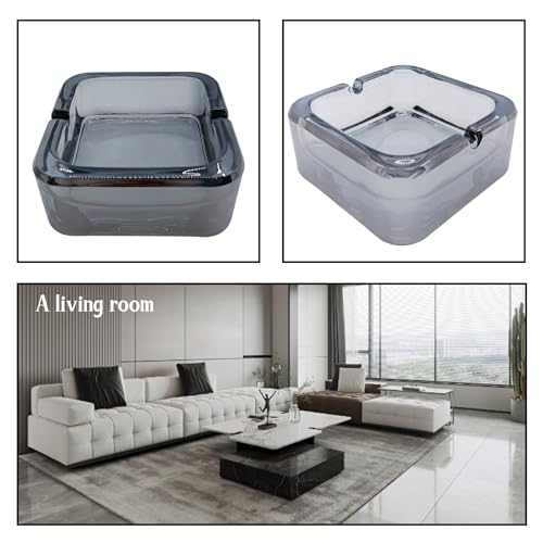 Crystal Glass Square Ashtray, Modern Style, Gray