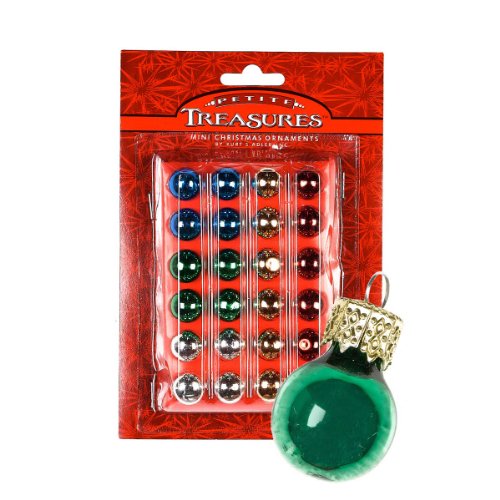 24ct Petite Treasures Shiny Multi-Color Glass Ball Christmas Ornaments, 0.6" (15mm)
