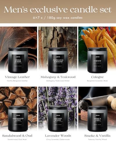 Scented Candles Set for Men - 6 Fragrances, 42 oz, Long-Lasting Aromatherapy