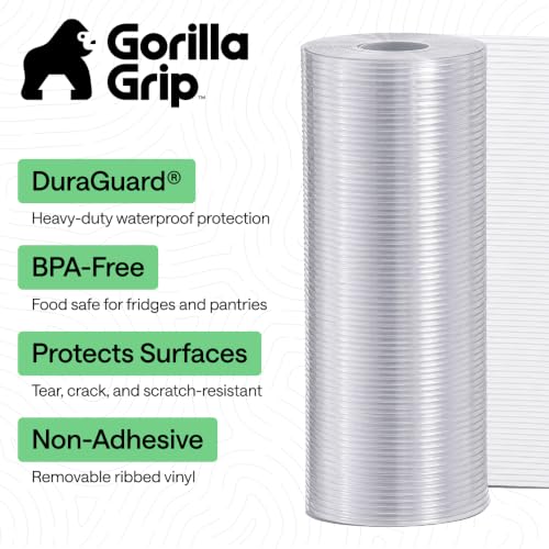 Gorilla Grip Non-Adhesive Clear Ribbed Shelf Liner 12x20 ft - Waterproof & Food Safe
