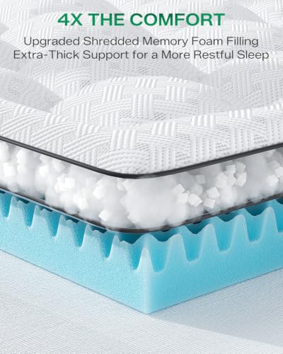 Qocismile White Full Size 4-Inch Dual Layer Memory Foam Mattress Topper