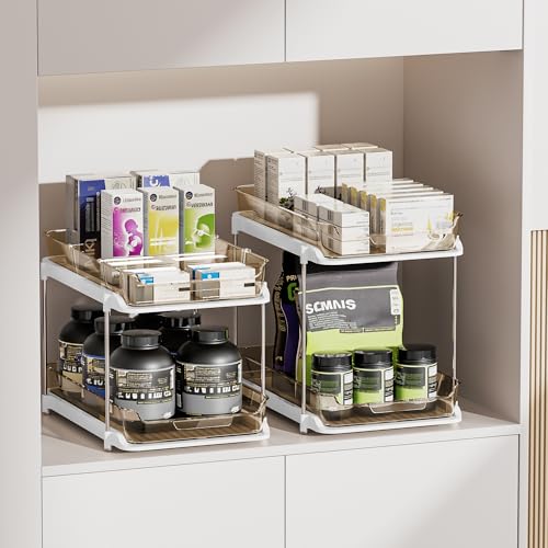Delamu Amber 4 Pack Multi-Purpose Under Sink & Pantry Organizer with Movable Dividers