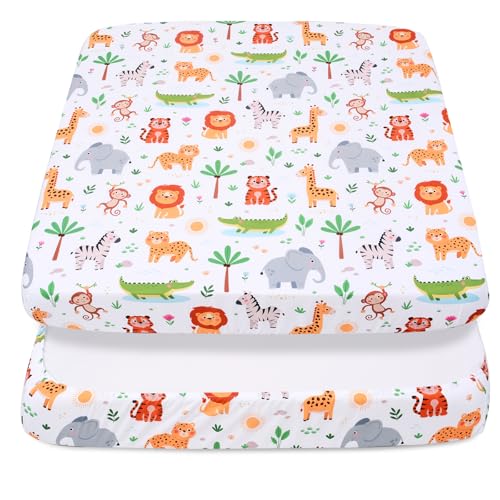 Cloele Square Playard/Playpen Fitted Sheets Perfect for 36 X 36 Portable Playard Mattresses - Jungle Square Pack and Play Crib Sheets - Ultra Soft Polyester Animal Fitted Playpen Sheet for Baby