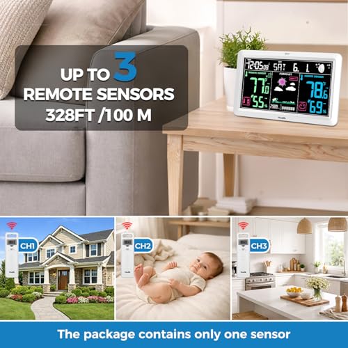 HODIK White Wireless Indoor Outdoor Weather Station with Atomic Clock & Color Display